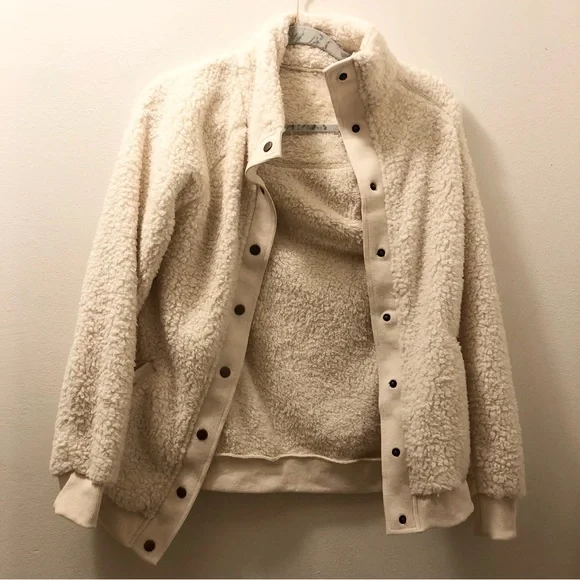 Sherpa Fleece Jacket Warm Long Sleeve Button Down Fuzzy Faux Wool with Pockets S - Picture 7 of 12